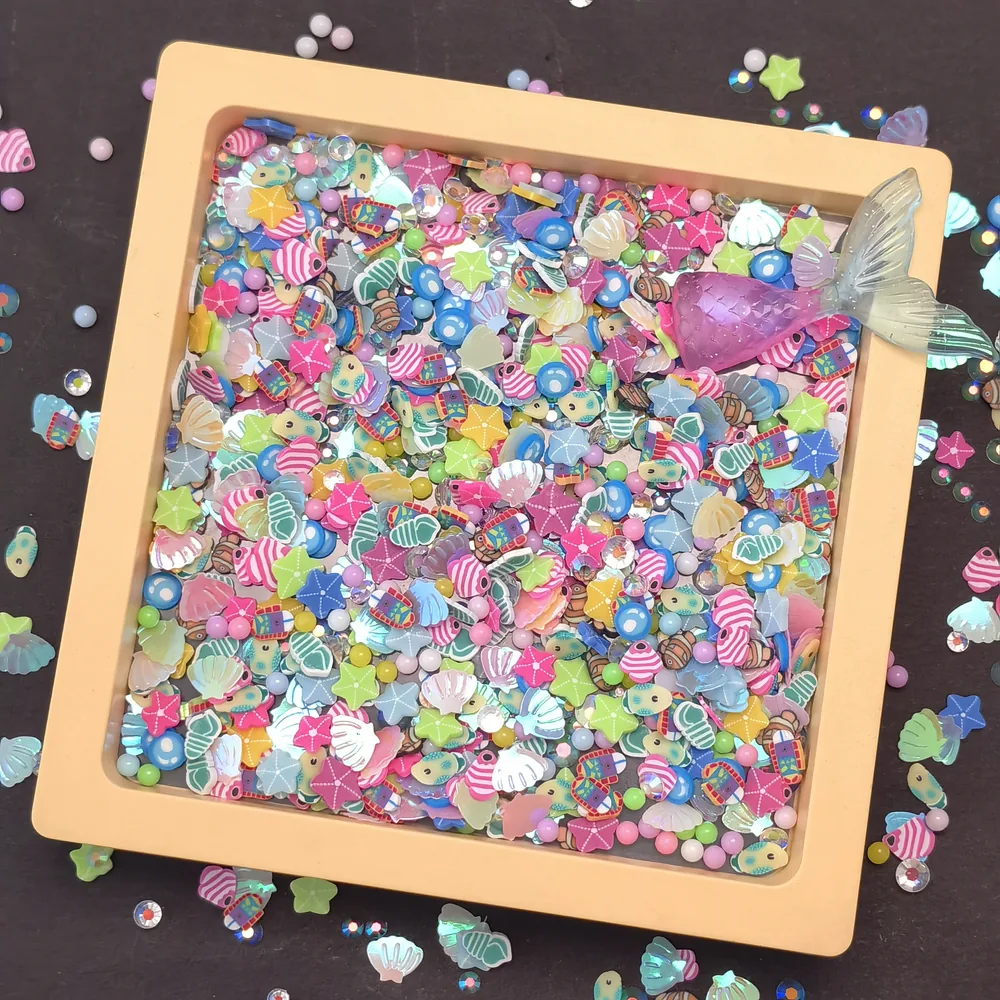 Mermaid & Ocean Slime Charm Mix display tray presentation, product code SLM10001 thumbnail