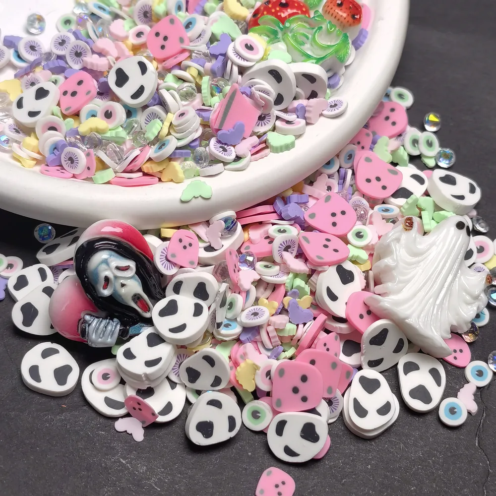 Pink Halloween Ghost & Fruit Slime Charm Mix dark-background close-up, product code SLM10002 thumbnail