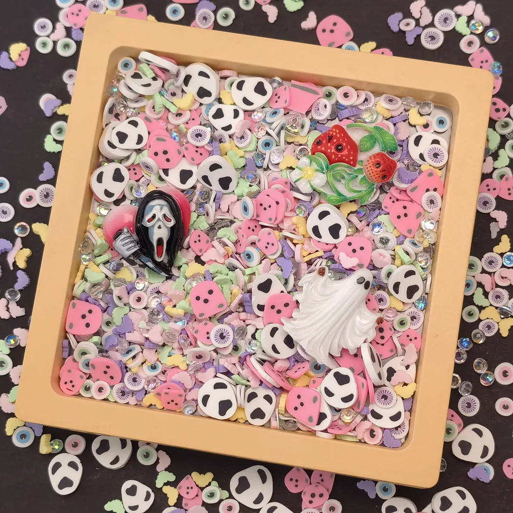 Pink Halloween Ghost & Fruit Slime Charm Mix display tray presentation, product code SLM10002 thumbnail