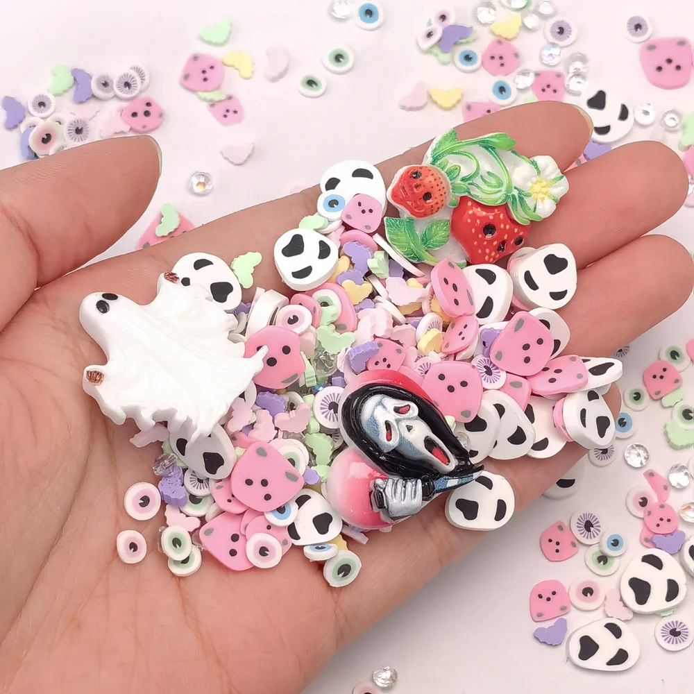 Pink Halloween Ghost & Fruit Slime Charm Mix hand-held component close-up, product code SLM10002 thumbnail