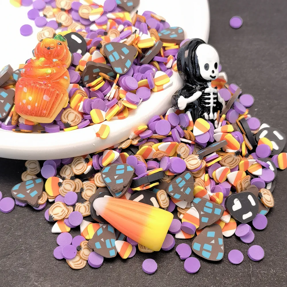 Halloween Skeleton & Candy Corn Slime Charm Mix dark-background close-up, product code SLM10004 thumbnail