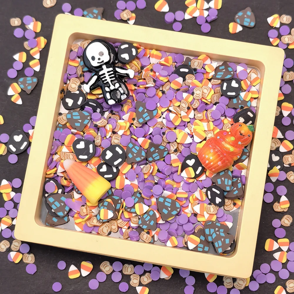 Halloween Skeleton & Candy Corn Slime Charm Mix display tray presentation, product code SLM10004 thumbnail