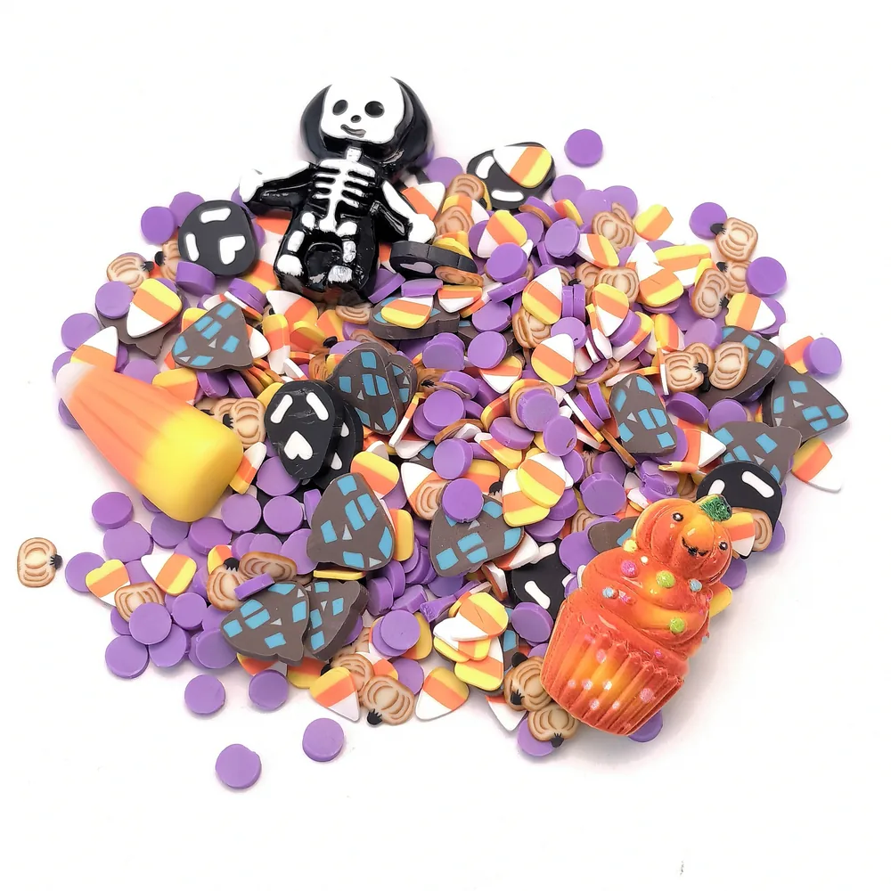 Halloween Skeleton & Candy Corn Slime Charm Mix loose assortment on a light background, product code SLM10004 thumbnail