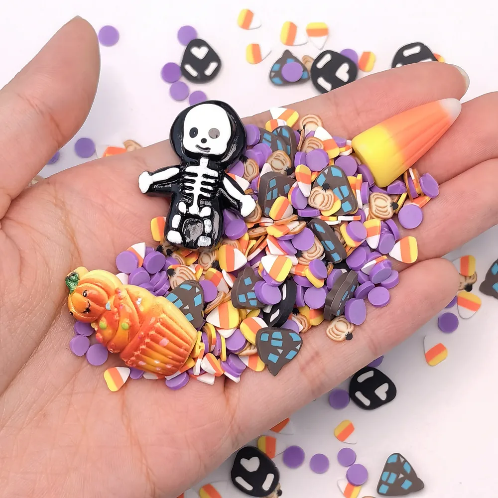 Halloween Skeleton & Candy Corn Slime Charm Mix hand-held component close-up, product code SLM10004 thumbnail