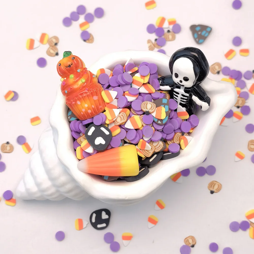 Halloween Skeleton & Candy Corn Slime Charm Mix shell-bowl presentation, product code SLM10004 thumbnail