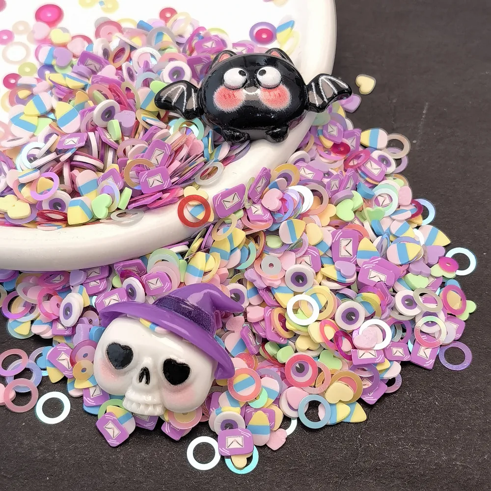 Purple Halloween Skull Slime Charm Mix dark-background close-up, product code SLM10011 thumbnail