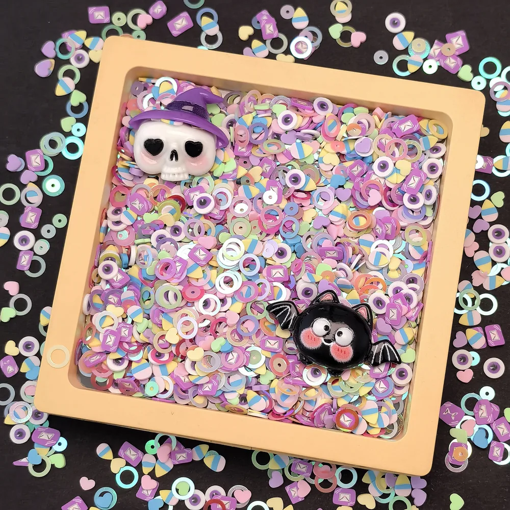 Purple Halloween Skull Slime Charm Mix display tray presentation, product code SLM10011 thumbnail