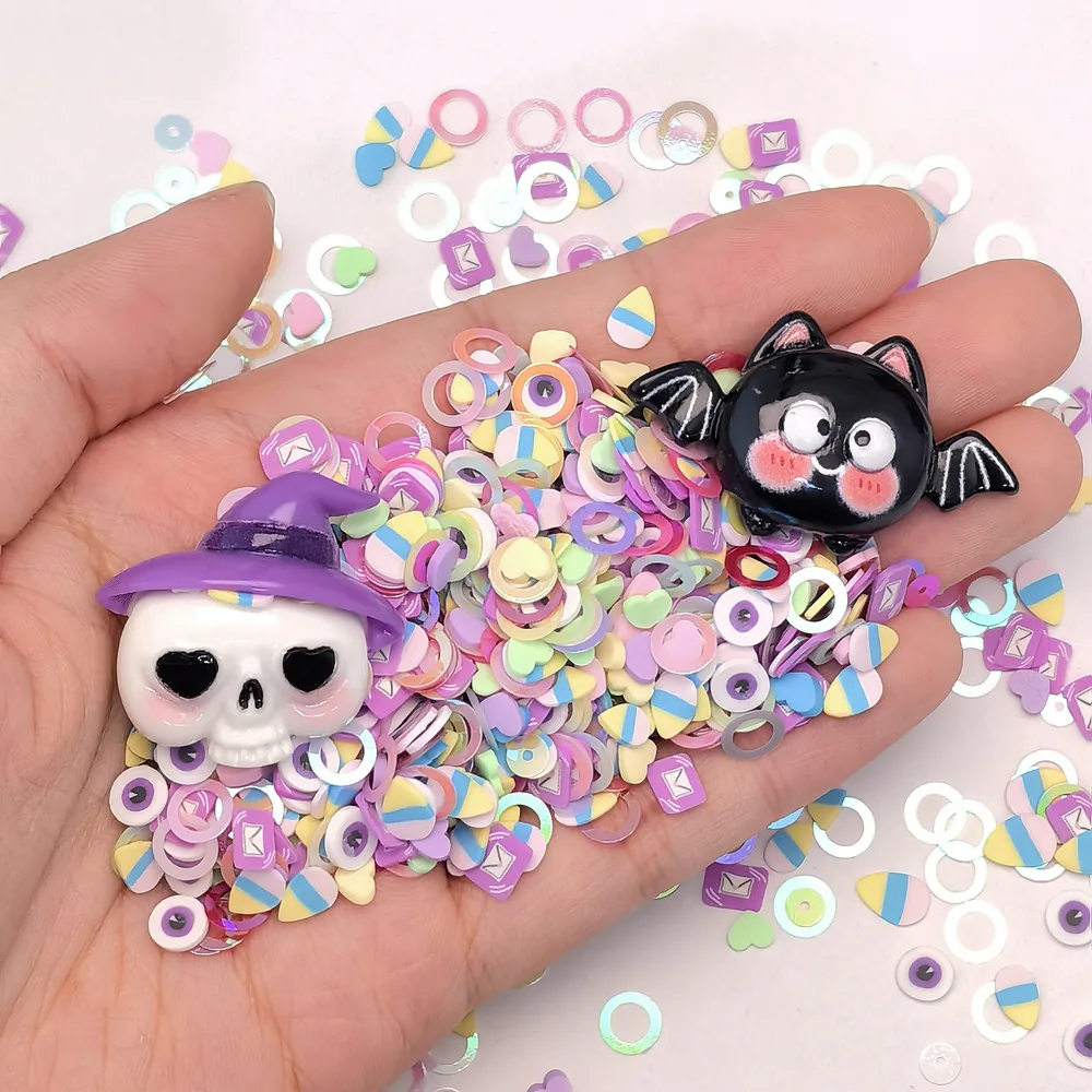 Purple Halloween Skull Slime Charm Mix hand-held component close-up, product code SLM10011 thumbnail