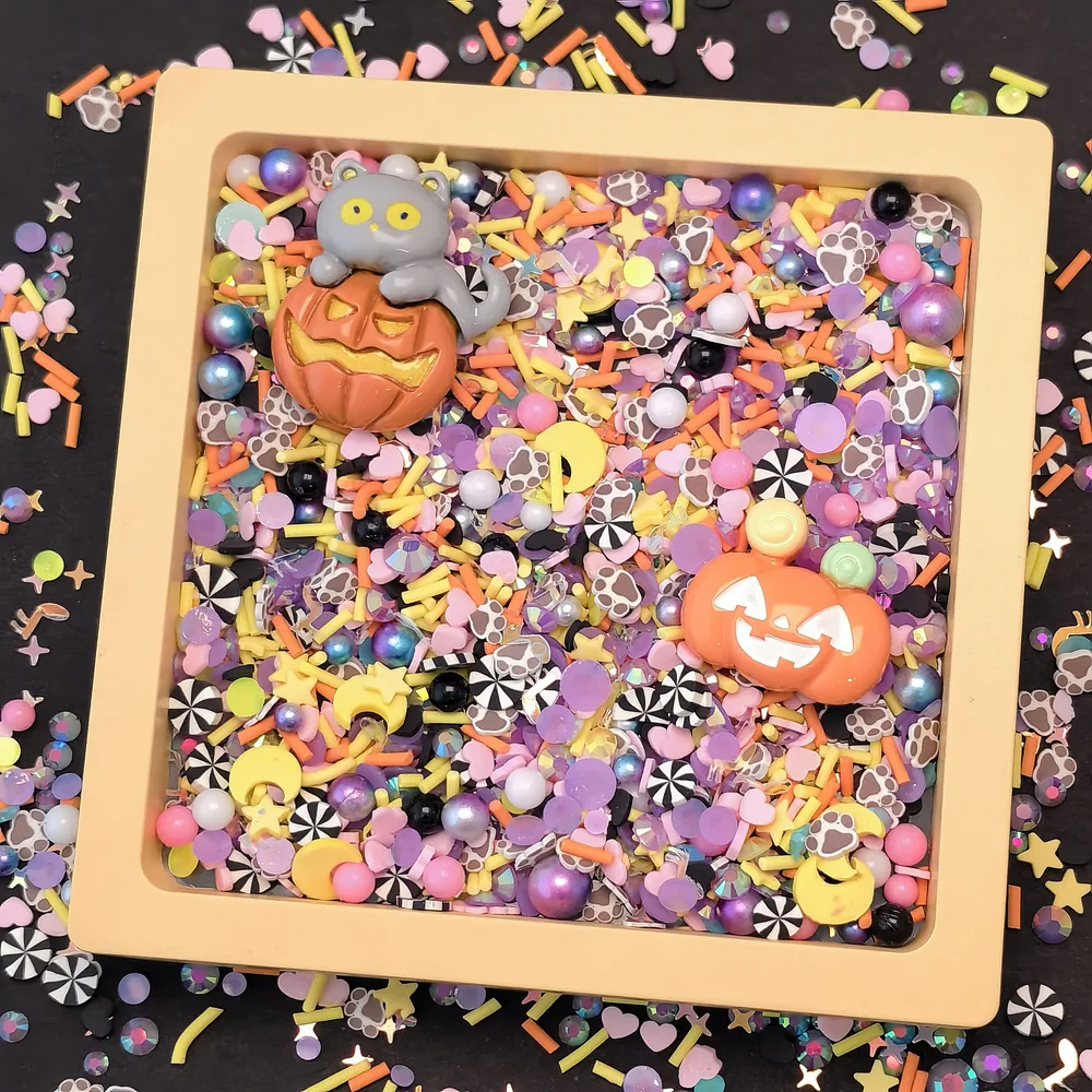 Halloween Pumpkin & Cat Slime Charm Mix display tray presentation, product code SLM10014 thumbnail