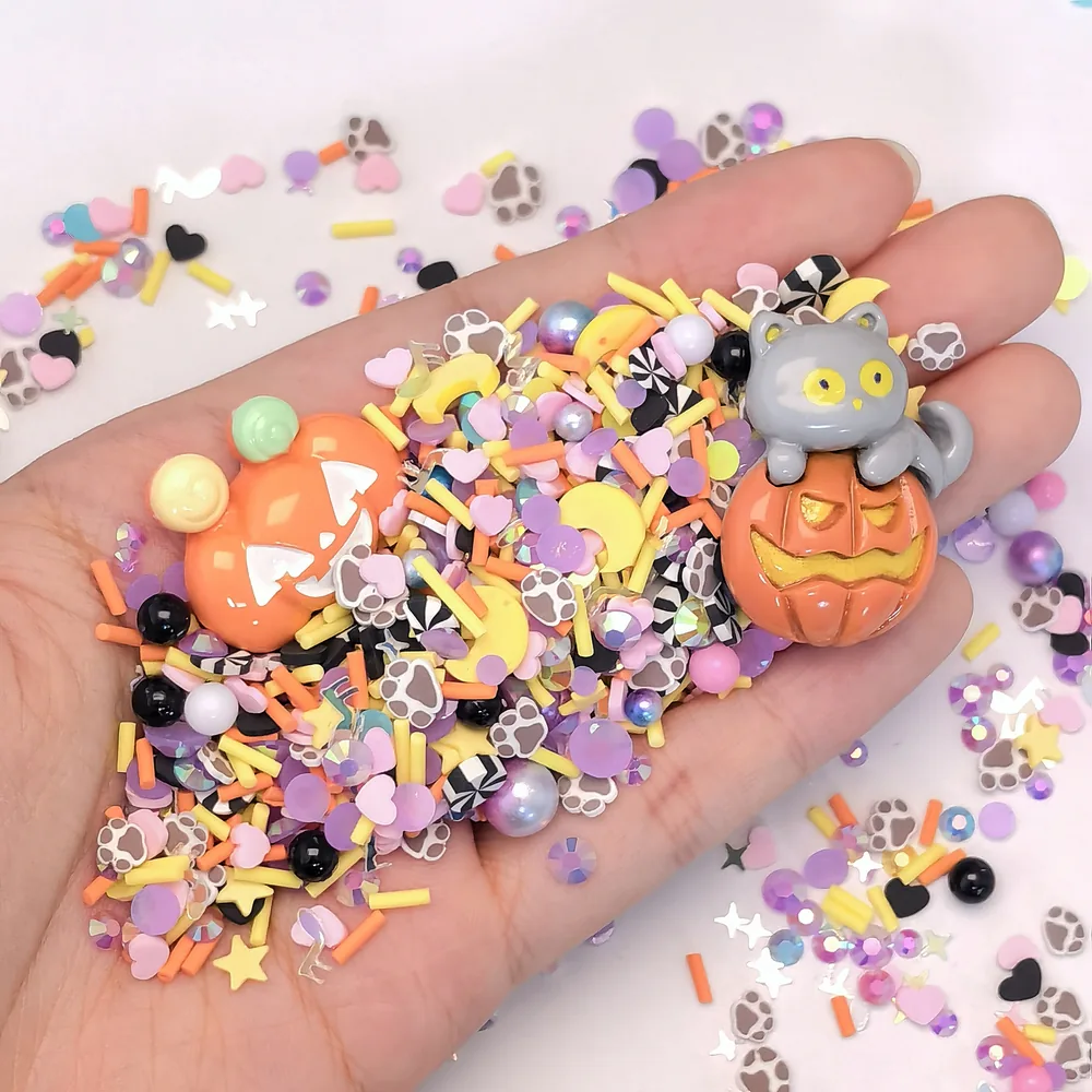Halloween Pumpkin & Cat Slime Charm Mix hand-held component close-up, product code SLM10014 thumbnail