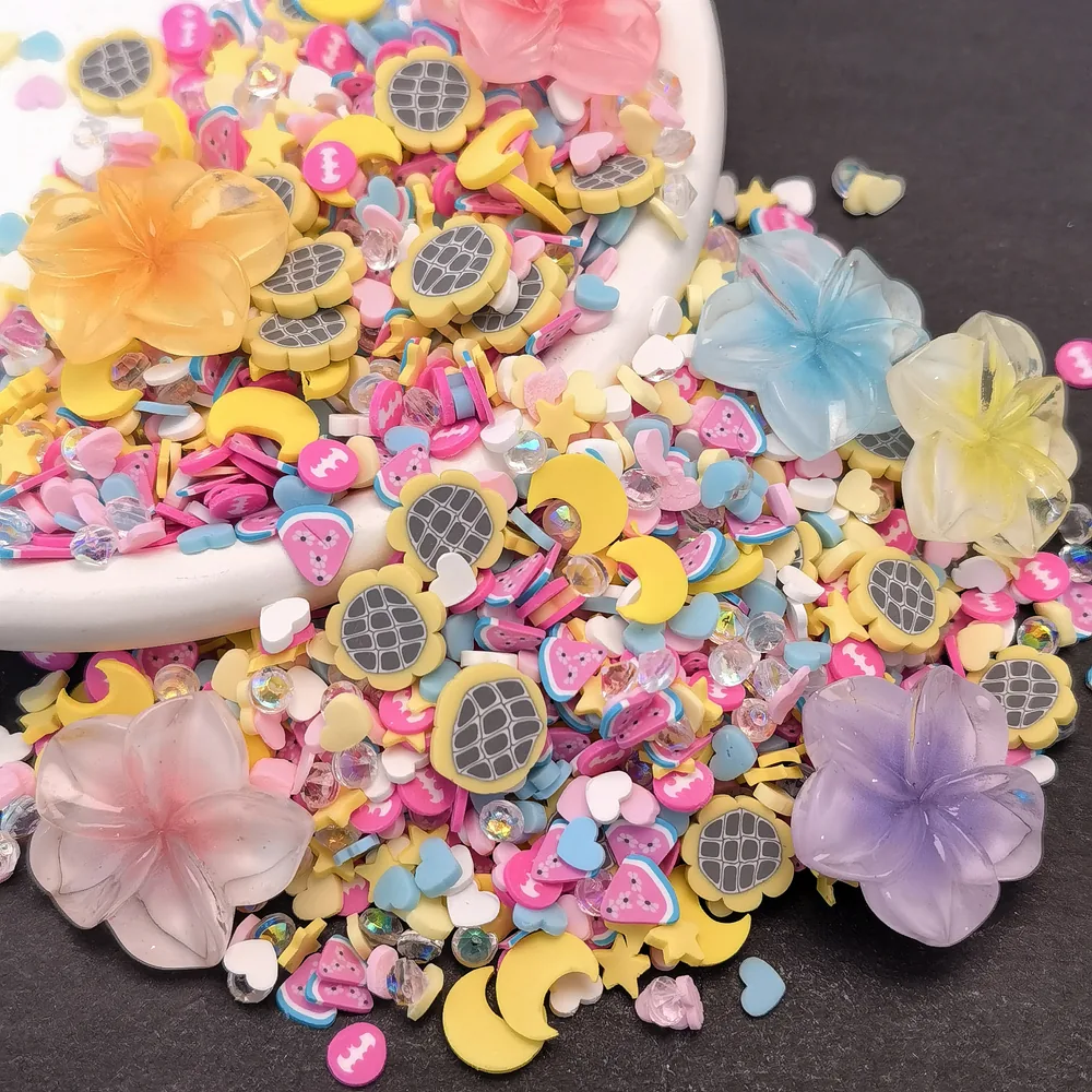 Pastel Flower & Moon Slime Charm Mix dark-background close-up, product code SLM10016 thumbnail