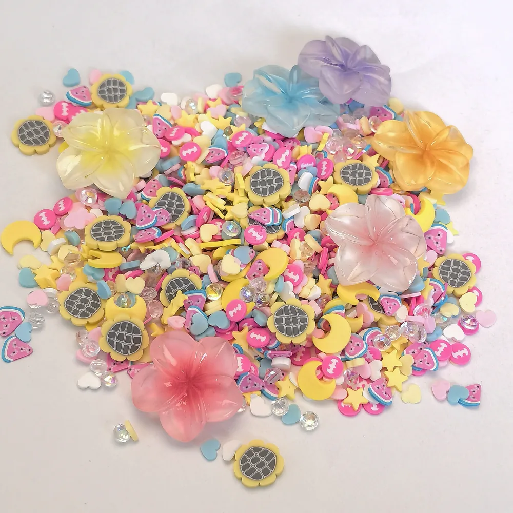 Pastel Flower & Moon Slime Charm Mix loose assortment on a light background, product code SLM10016 thumbnail