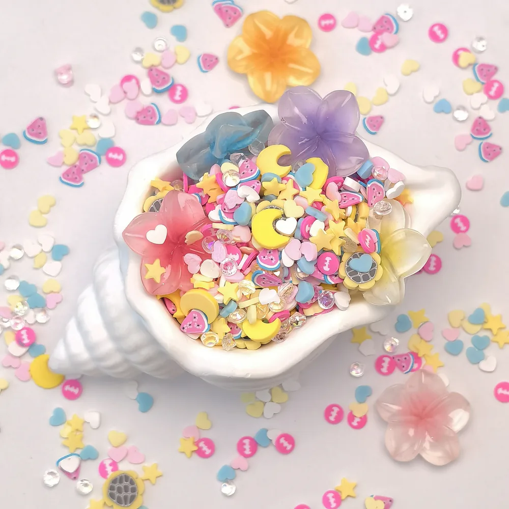 Pastel Flower & Moon Slime Charm Mix shell-bowl presentation, product code SLM10016 thumbnail