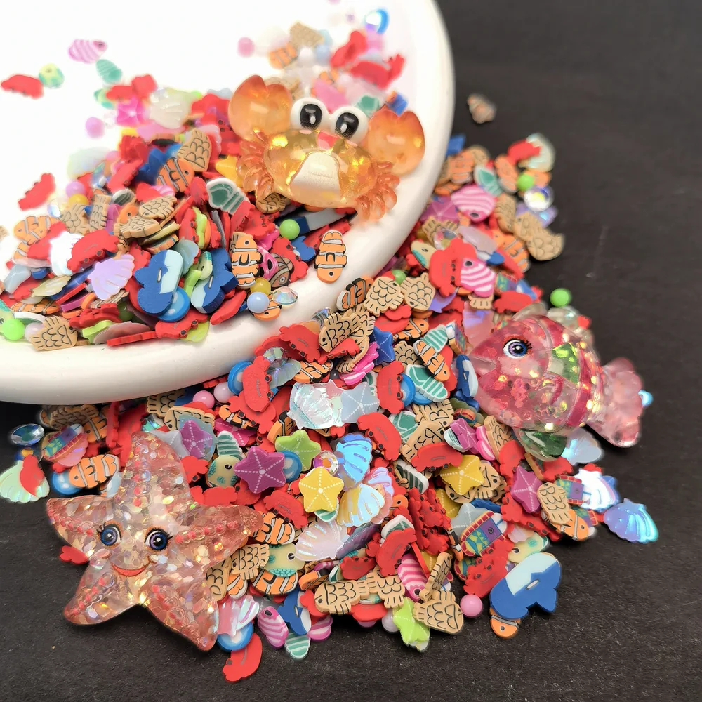 Ocean Crab & Fish Slime Charm Mix dark-background close-up, product code SLM10019 thumbnail