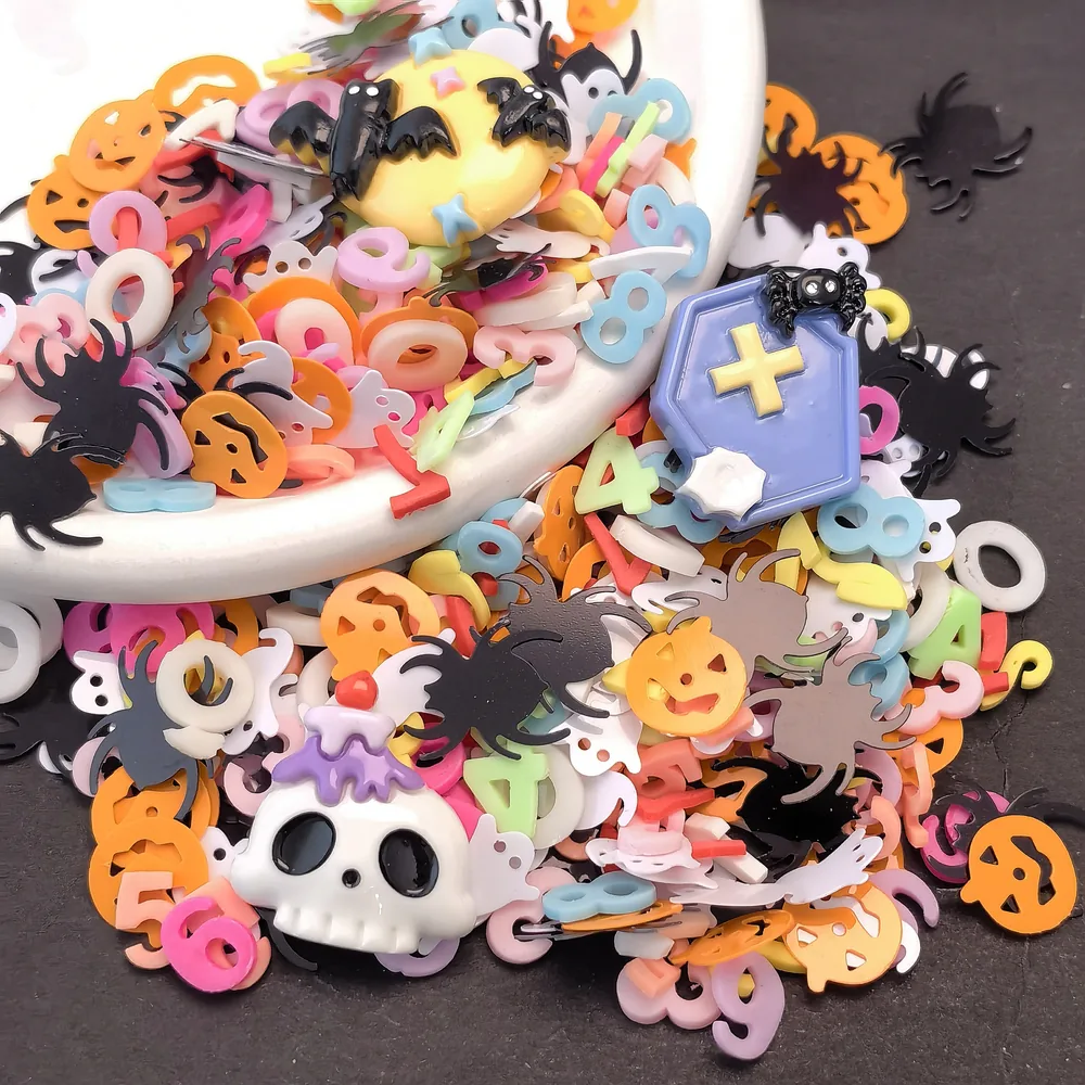 Halloween Skull & Spider Slime Charm Mix dark-background close-up, product code SLM10021 thumbnail