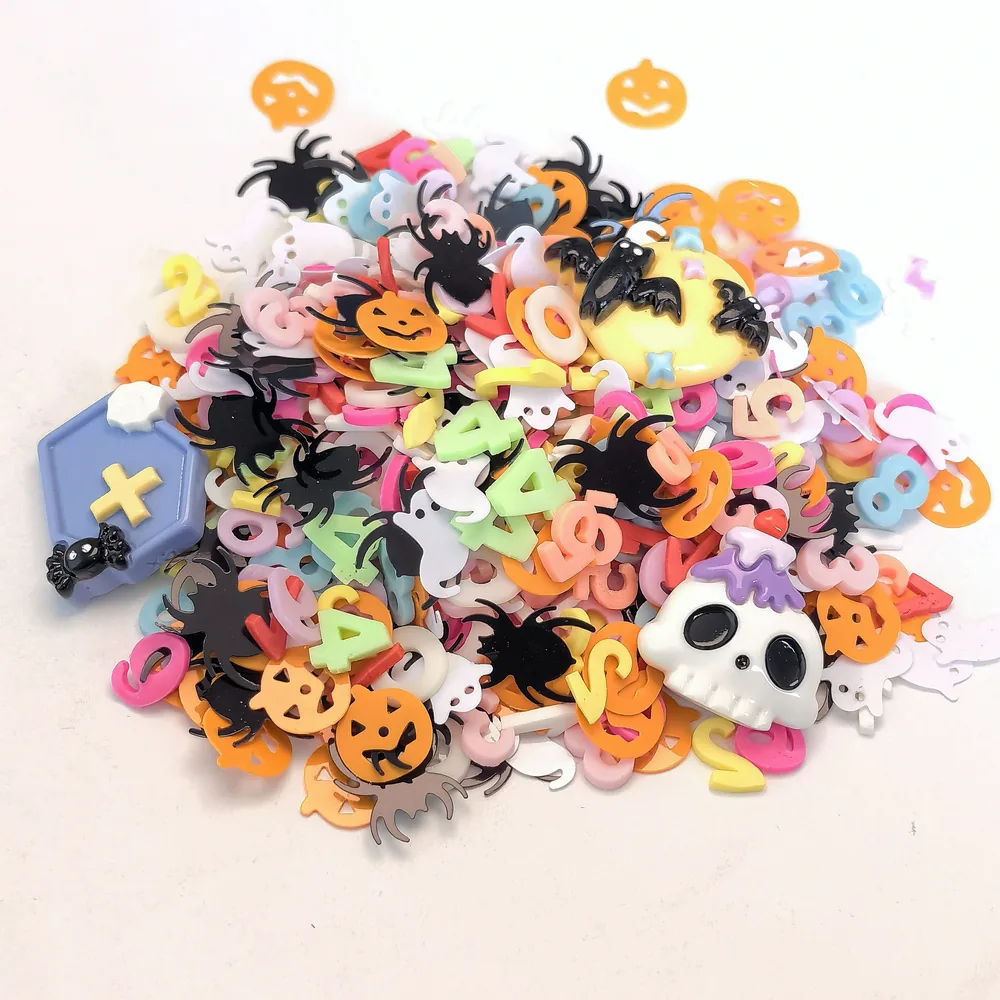 Halloween Skull & Spider Slime Charm Mix loose assortment on a light background, product code SLM10021 thumbnail