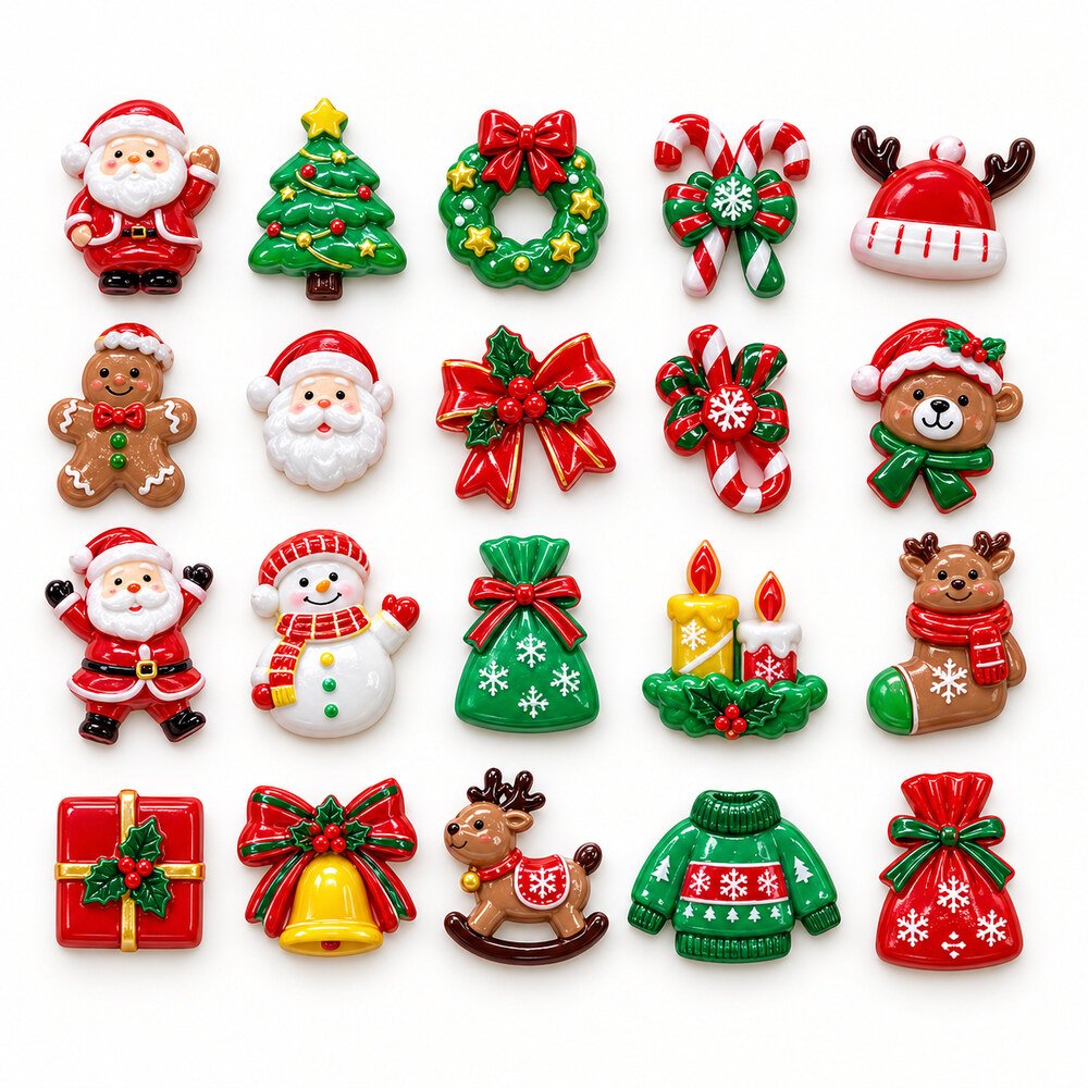 Wholesale Santa, Deer, Penguin and Snowman Flatback Resin Cabochons for Christmas Crafts assortment, product code RW002155