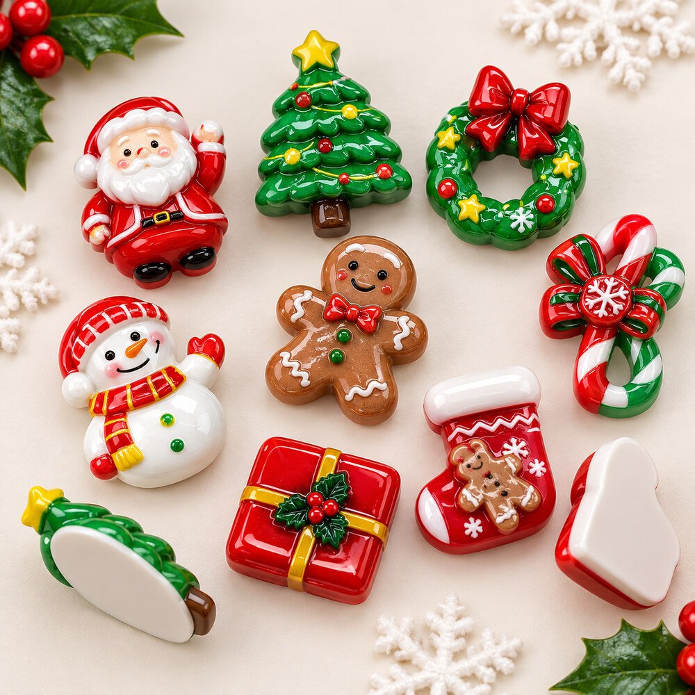 Wholesale Santa, Deer, Penguin and Snowman Flatback Resin Cabochons for Christmas Crafts material and detail image, product code RW002155 thumbnail