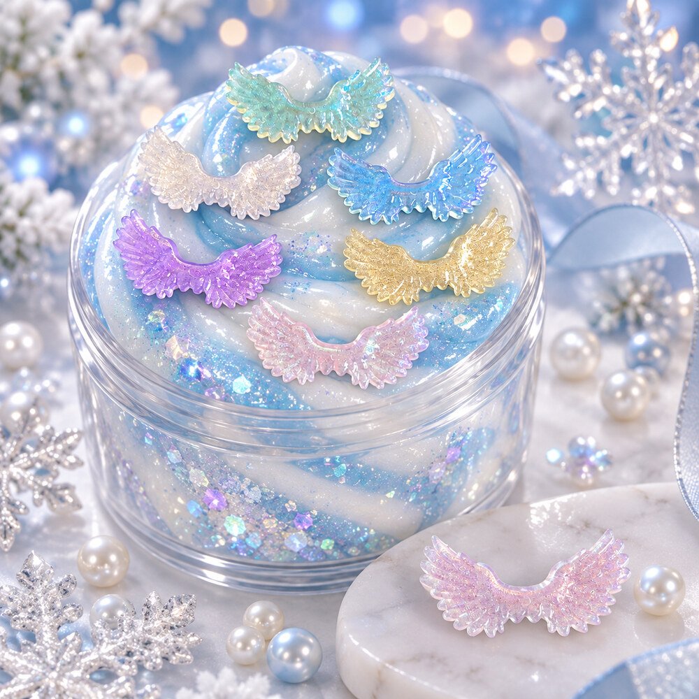 Wholesale 20×55 mm 3D Glitter Angel Wings for Christmas Ornaments and DIY Craft Decorations application scene, product code RW22754 thumbnail