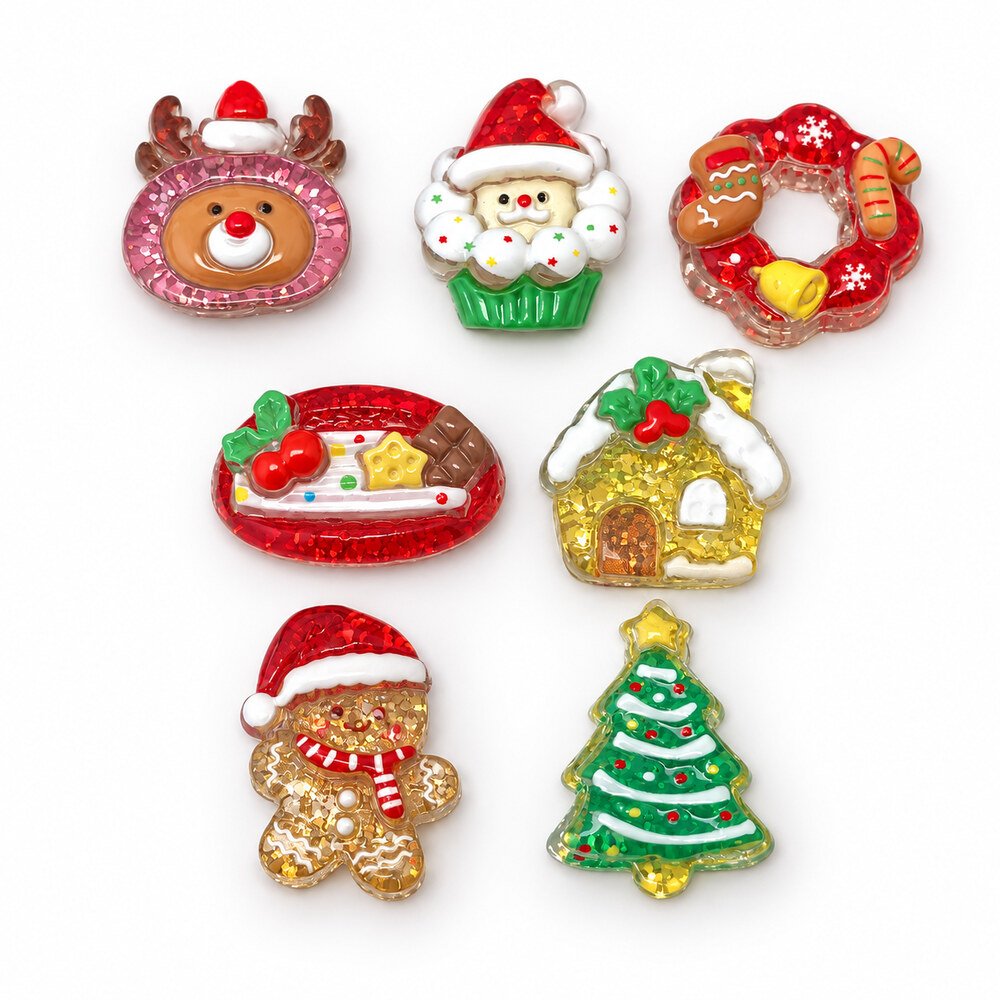 Wholesale Mixed Christmas Resin Slime Charms with Tree, Reindeer, Snowman and Gingerbread Designs assortment, product code RW25863