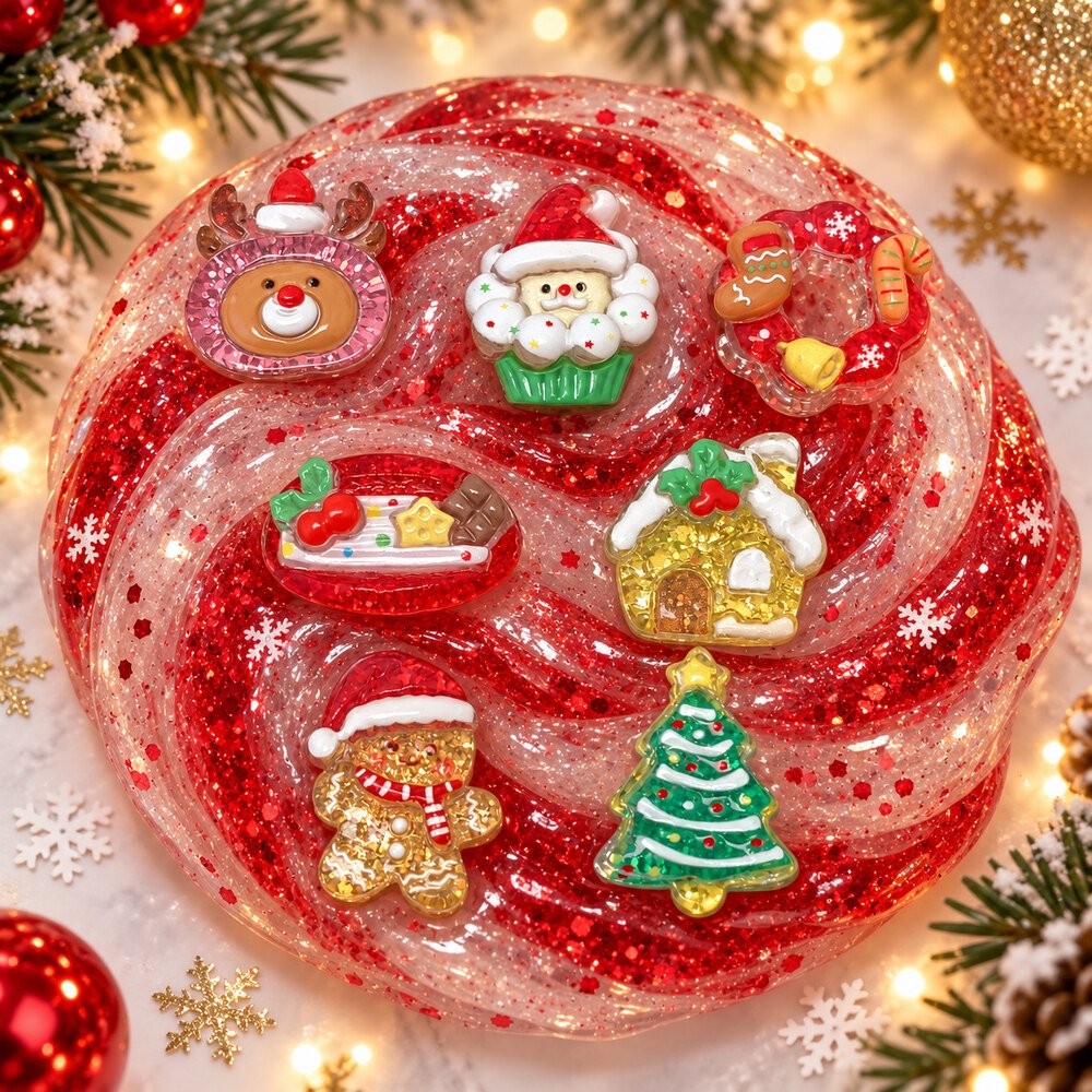 Wholesale Mixed Christmas Resin Slime Charms with Tree, Reindeer, Snowman and Gingerbread Designs application scene, product code RW25863 thumbnail