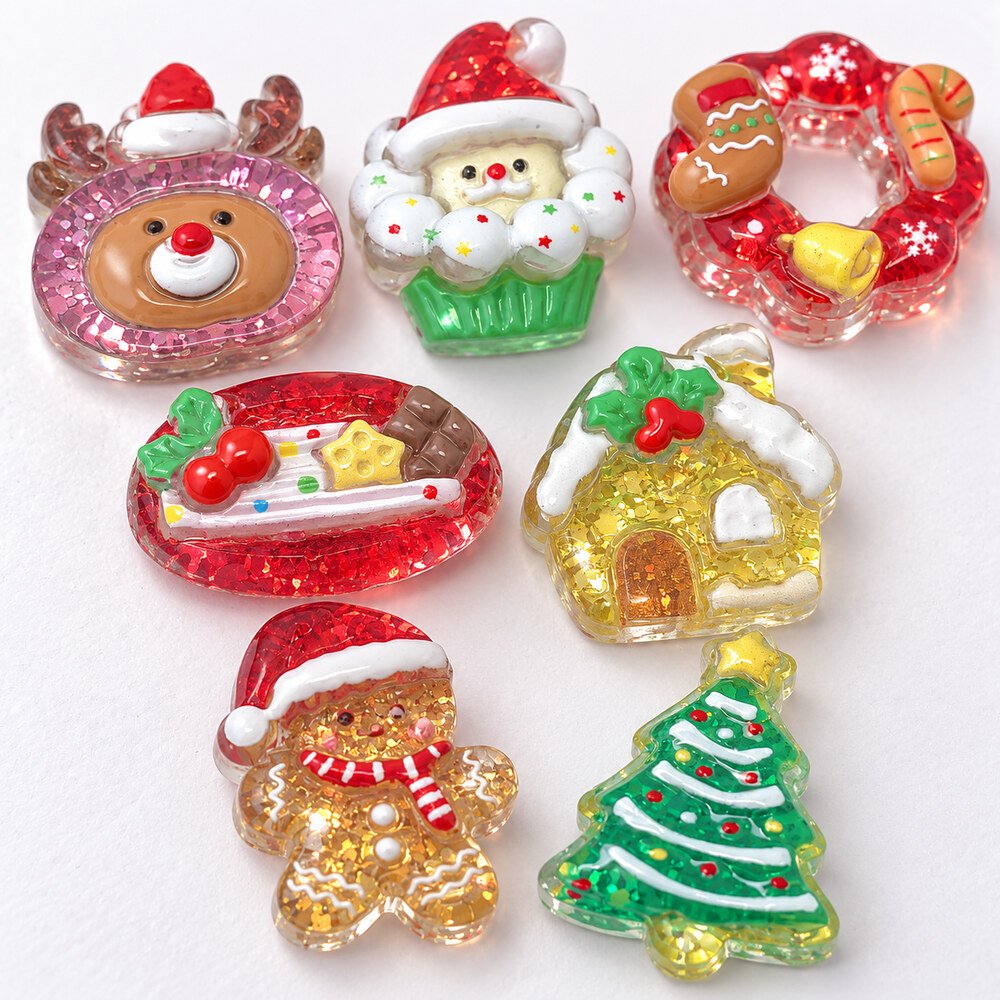 Wholesale Mixed Christmas Resin Slime Charms with Tree, Reindeer, Snowman and Gingerbread Designs material and detail image, product code RW25863 thumbnail