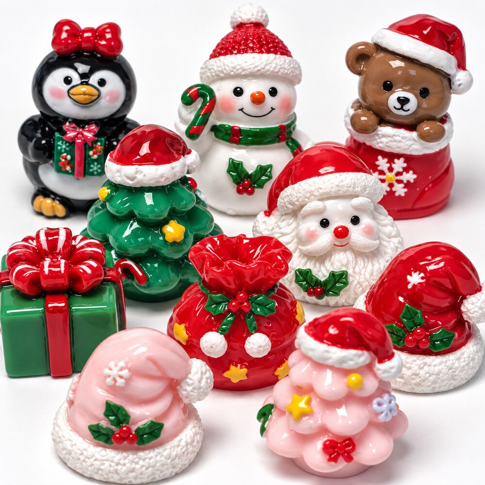 Wholesale Christmas Miniature Ornament Set with Snowman, Santa, Tree and Gift Box Designs material and detail image, product code RW26022 thumbnail