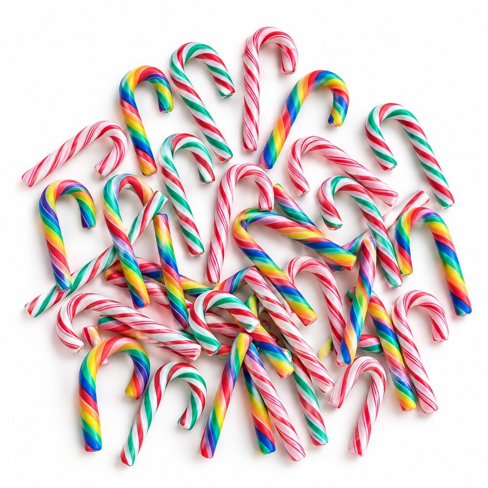 Wholesale 3D Striped Polymer Clay Candy Canes for Christmas Miniatures and Party Crafts assortment, product code YX163
