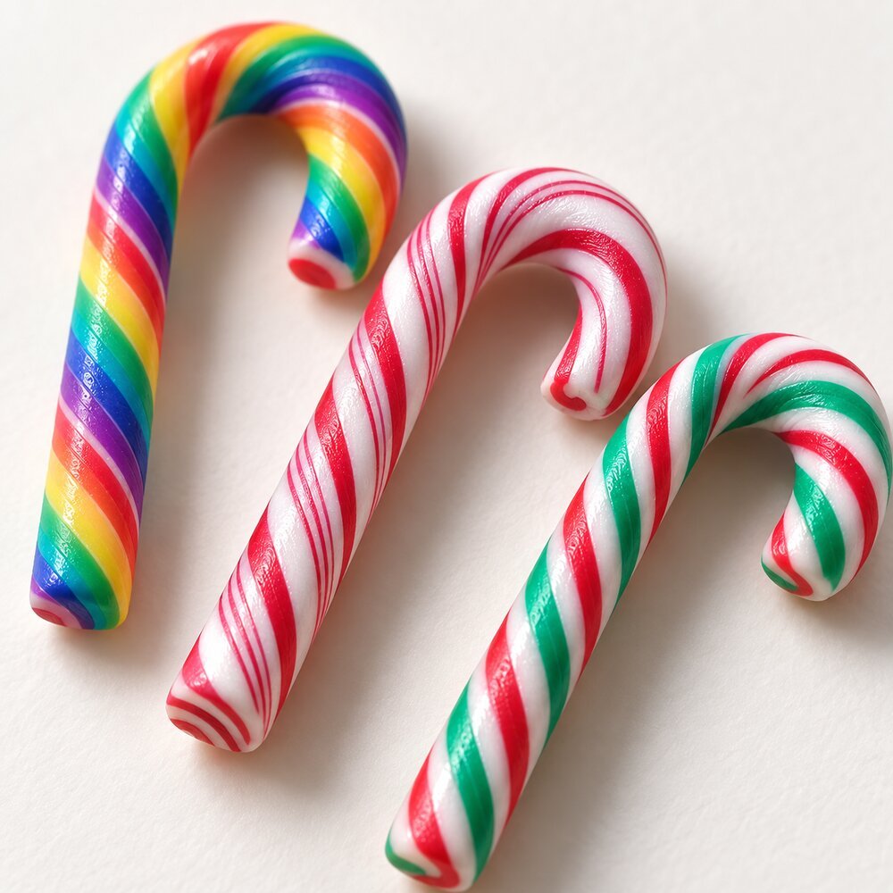 Wholesale 3D Striped Polymer Clay Candy Canes for Christmas Miniatures and Party Crafts material and detail image, product code YX163 thumbnail