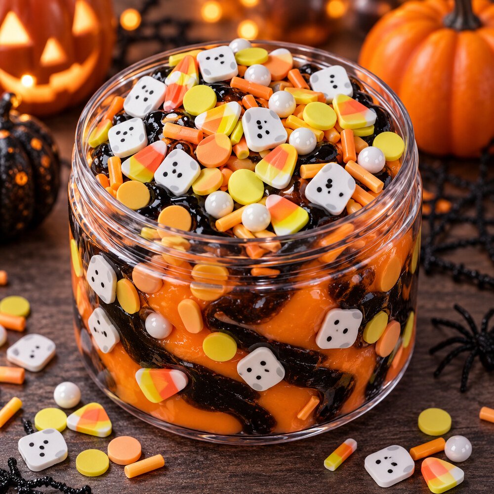 Wholesale 500 g Candy Corn Polymer Clay Sprinkles – Yellow, Orange and White Halloween Mix application scene, product code YX3318 thumbnail
