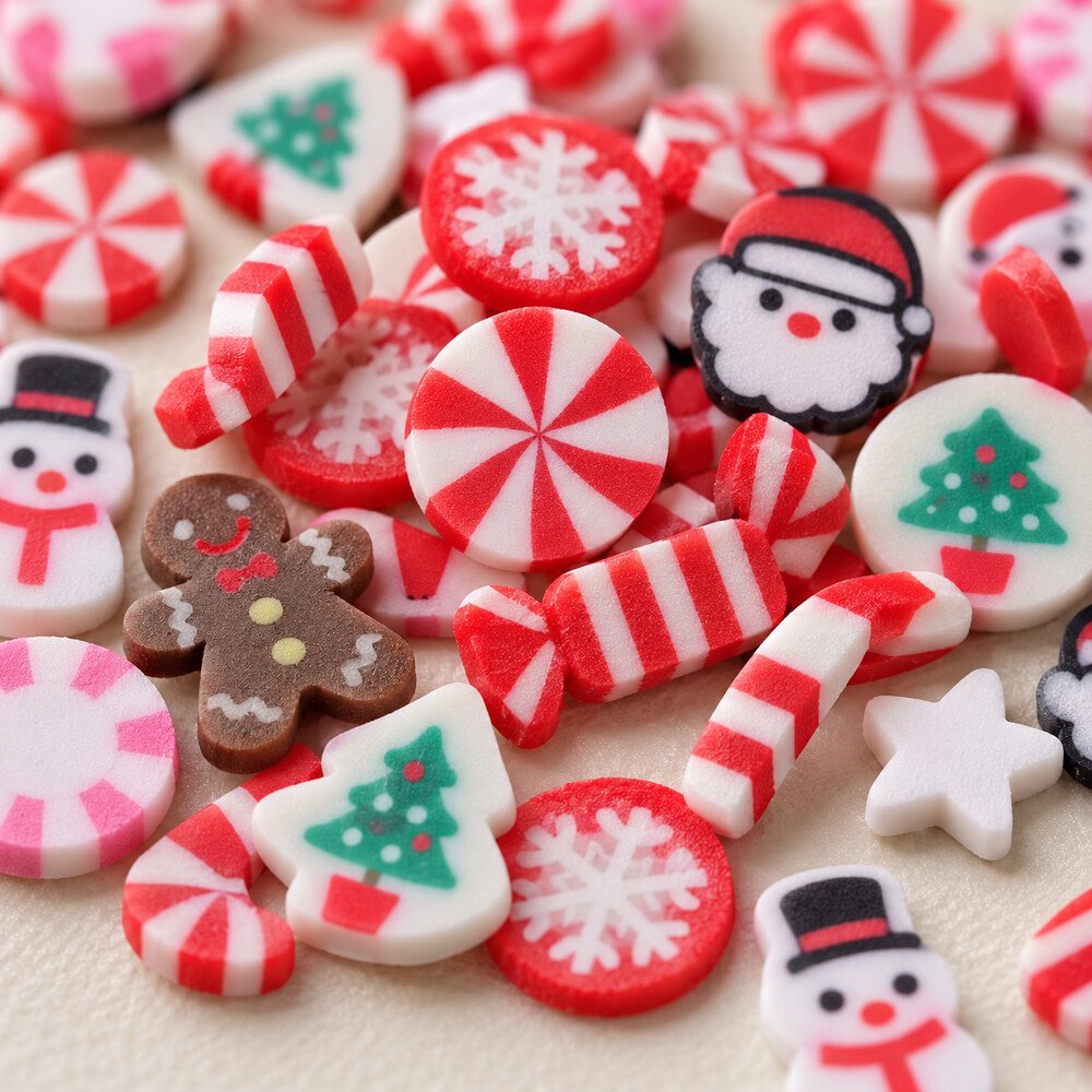 Wholesale 3D Christmas Polymer Clay Sprinkles with Snowman, Tree and Candy Cane Designs material and detail image, product code YX4019 thumbnail