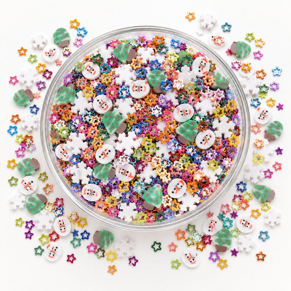 Wholesale Christmas Clay Slice Mix with Snowflakes, Stars and Glitter for Slime and Resin Crafts assortment, product code YX4102