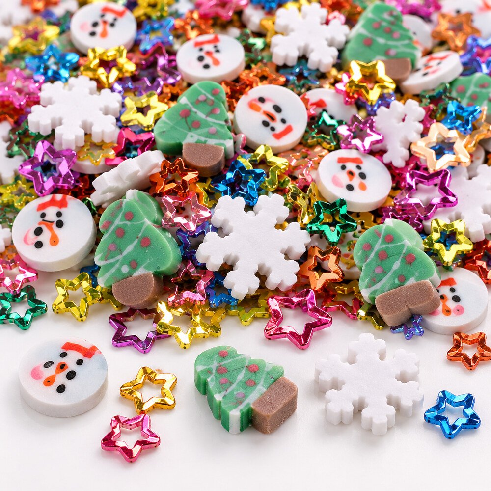 Wholesale Christmas Clay Slice Mix with Snowflakes, Stars and Glitter for Slime and Resin Crafts material and detail image, product code YX4102 thumbnail