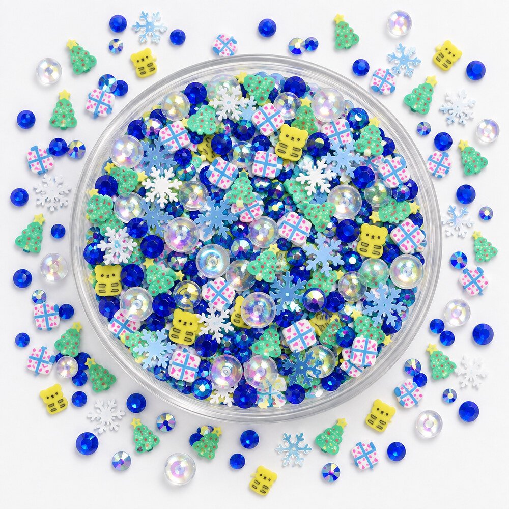 Wholesale Christmas Clay Slice Mix with AB Rhinestones, Pearls and Snowflake Tree Designs assortment, product code YX4103