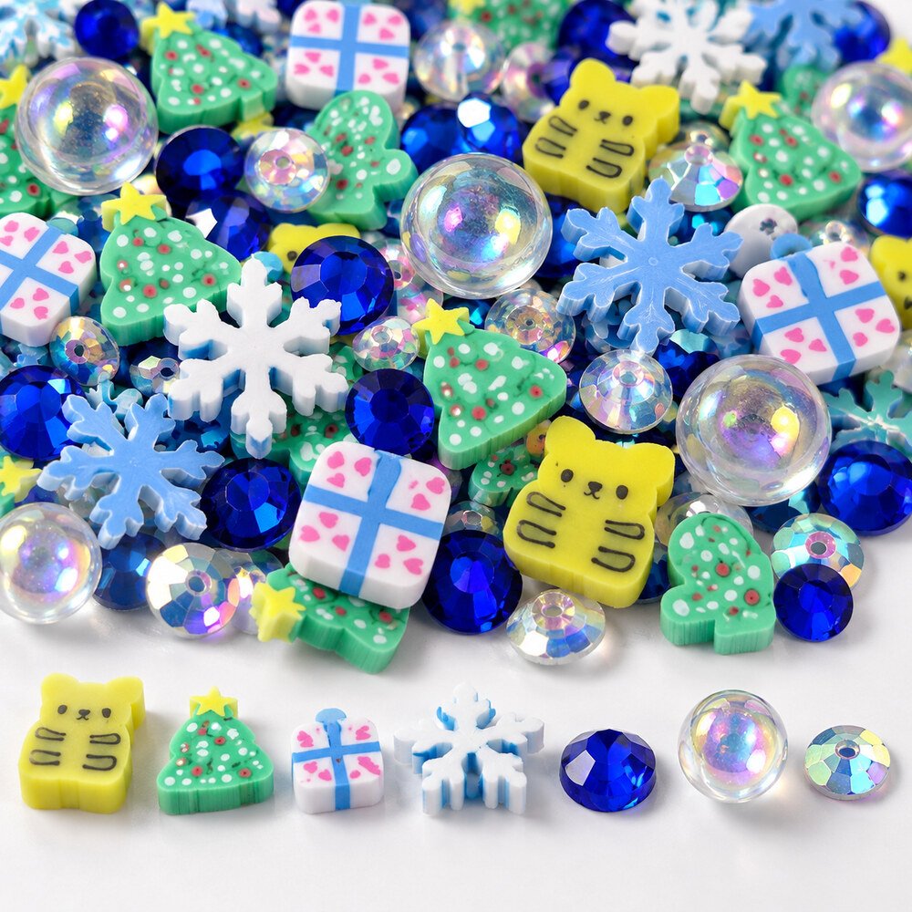 Wholesale Christmas Clay Slice Mix with AB Rhinestones, Pearls and Snowflake Tree Designs material and detail image, product code YX4103 thumbnail