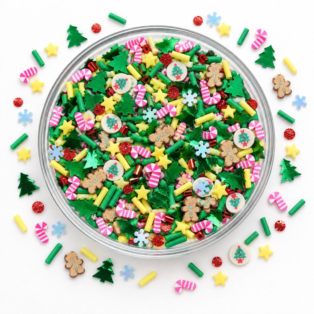 Wholesale 500 g Christmas Polymer Clay Slices with Candy Cane, Tree and Gingerbread Designs assortment, product code YX4109