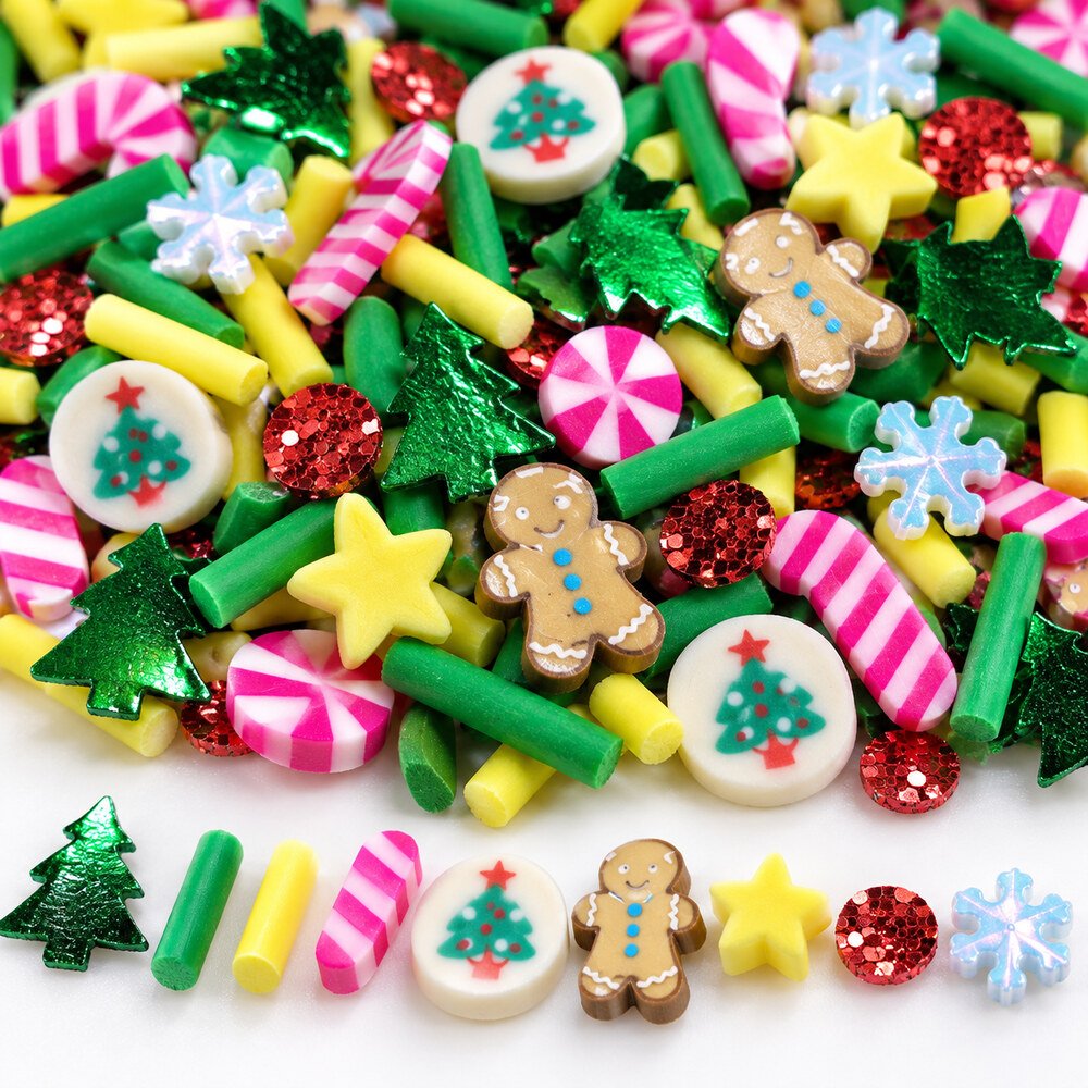 Wholesale 500 g Christmas Polymer Clay Slices with Candy Cane, Tree and Gingerbread Designs material and detail image, product code YX4109 thumbnail