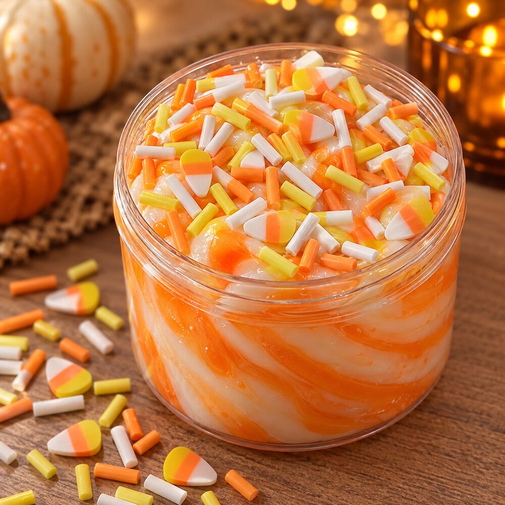 Wholesale Candy Corn Polymer Clay Slices for Halloween Slime, Nail Art and DIY Craft Sprinkles application scene, product code YX421 thumbnail