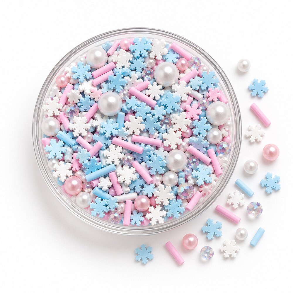 Wholesale Blue, Pink and White Snowflake Clay Sprinkle Mix with Pearls for Winter Crafts assortment, product code YX660
