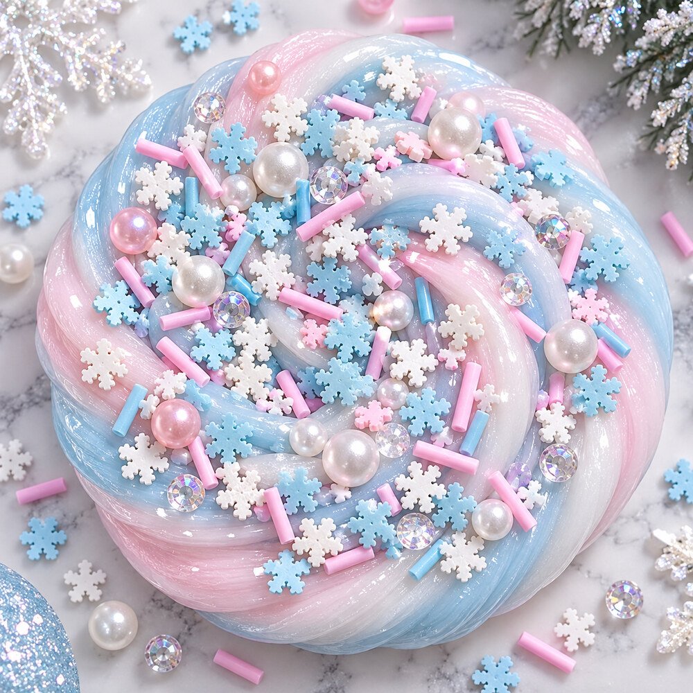 Wholesale Blue, Pink and White Snowflake Clay Sprinkle Mix with Pearls for Winter Crafts application scene, product code YX660 thumbnail