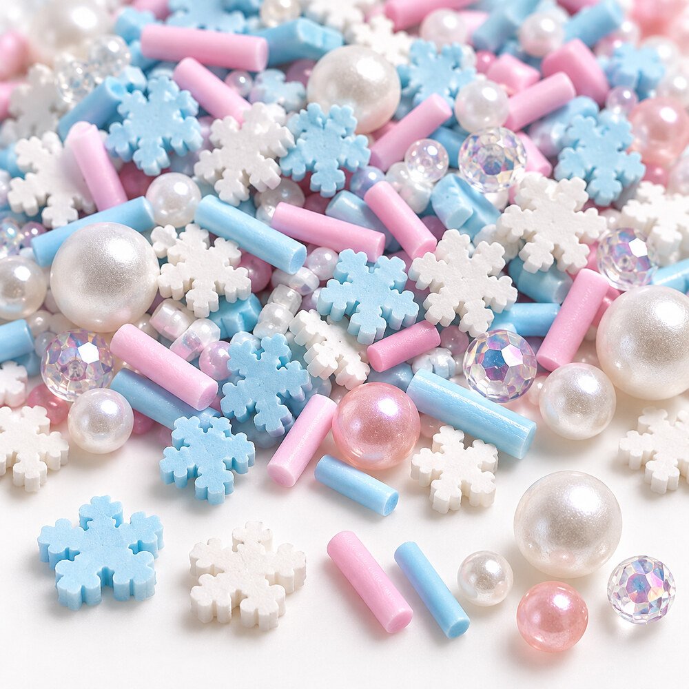 Wholesale Blue, Pink and White Snowflake Clay Sprinkle Mix with Pearls for Winter Crafts material and detail image, product code YX660 thumbnail