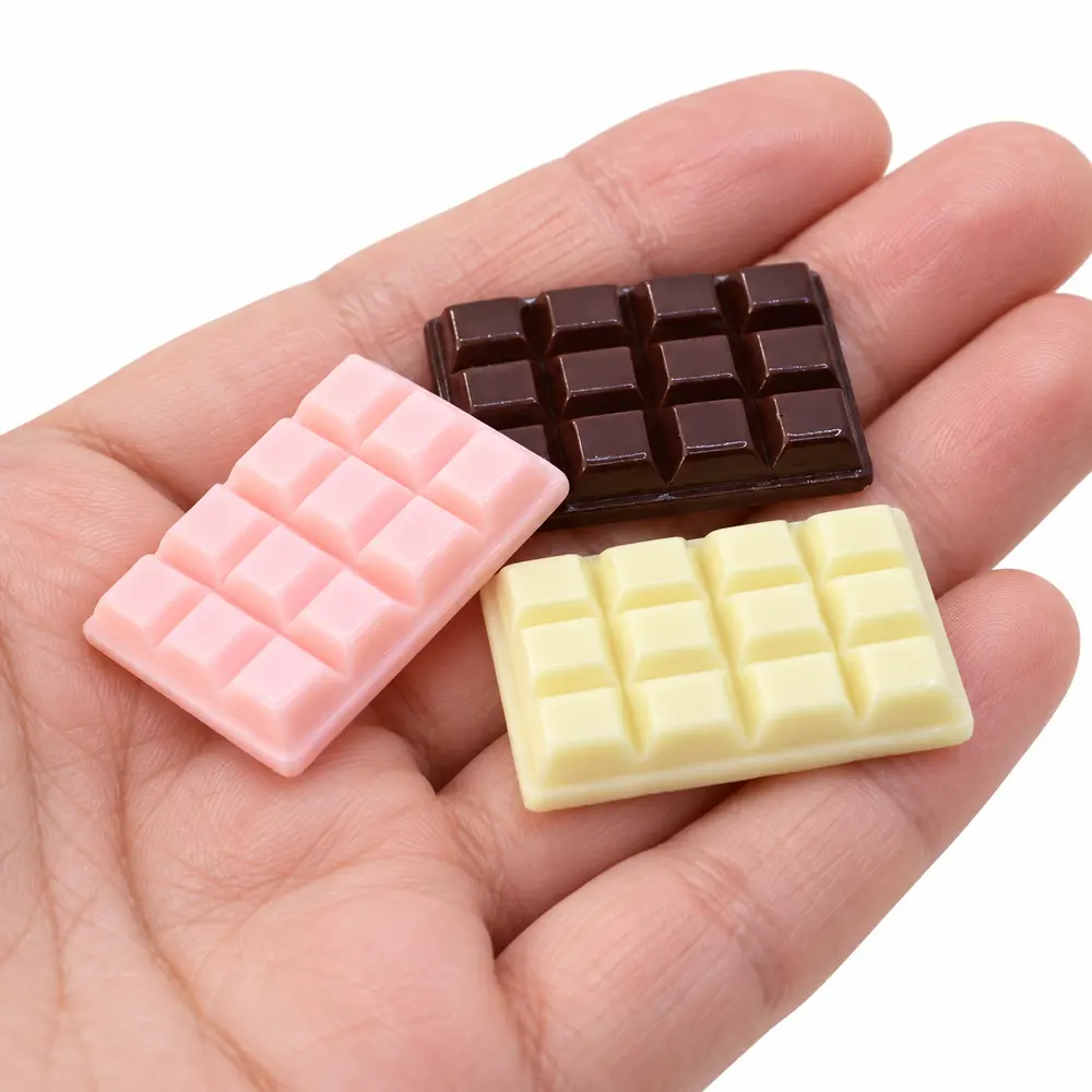 Wholesale Chocolate Bar Resin Cabochons in Pink, Brown and Cream for Hair Accessories and DIY Crafts hand-held scale detail, product code RW2445 thumbnail