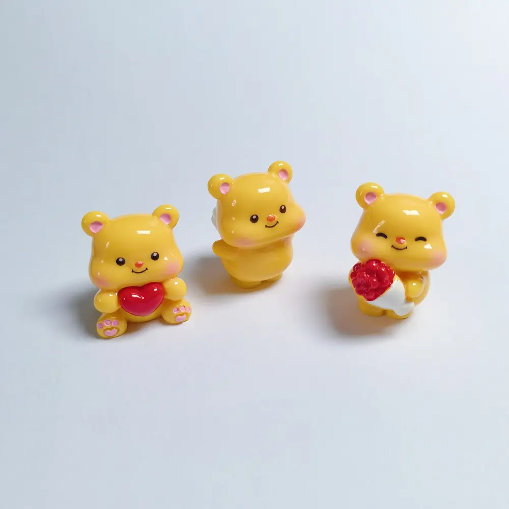 Wholesale Cute Bear Resin Embellishments with Heart and Flower Designs for Hair Clips and DIY Crafts assortment, product code RW26692