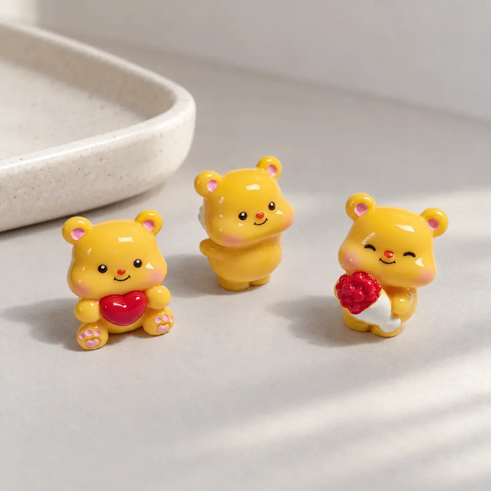 Wholesale Cute Bear Resin Embellishments with Heart and Flower Designs for Hair Clips and DIY Crafts natural tabletop display, product code RW26692 thumbnail