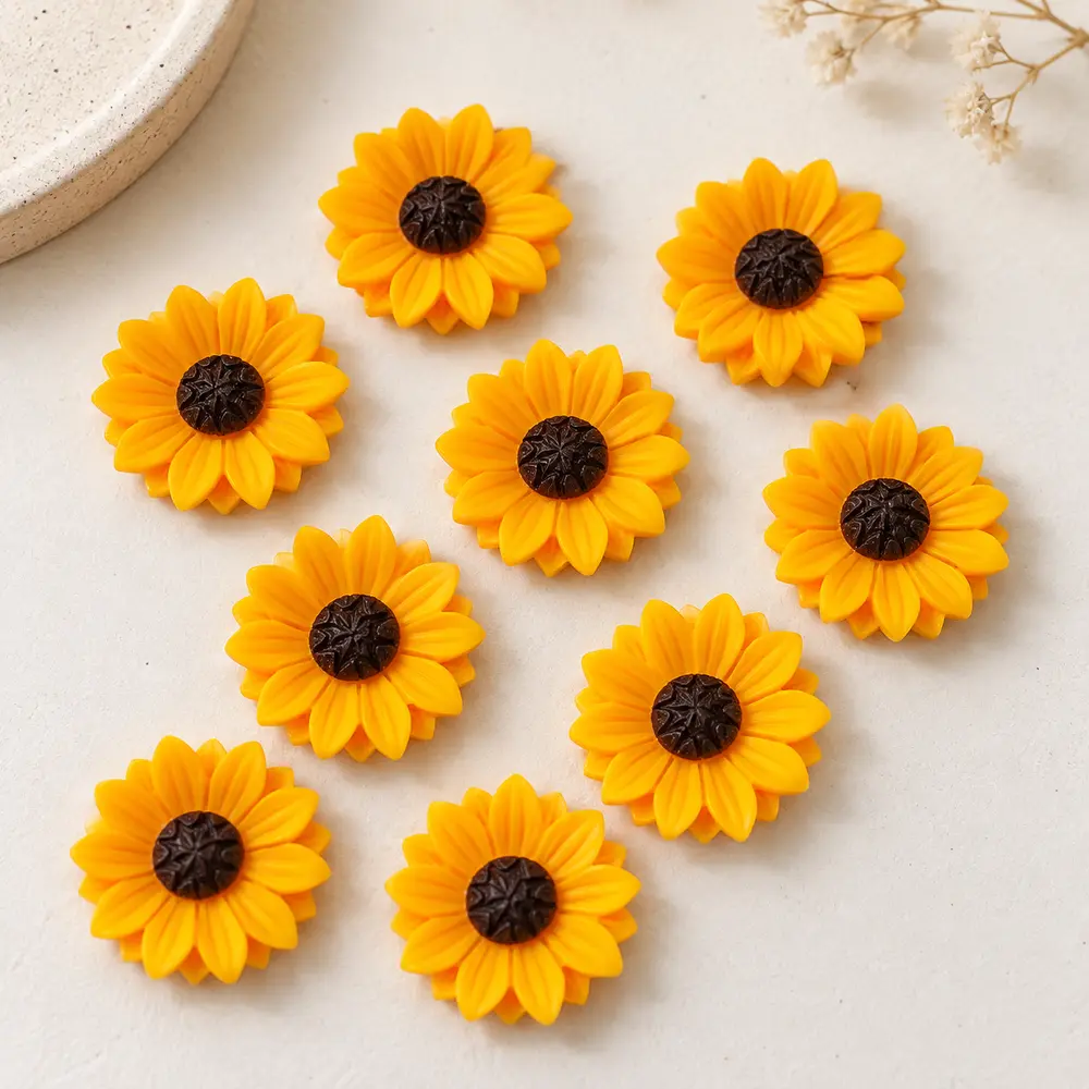 Wholesale 24 mm Sunflower Resin Cabochons for Hair Accessories, Jewelry and DIY Decoration natural tabletop display, product code RW927 thumbnail