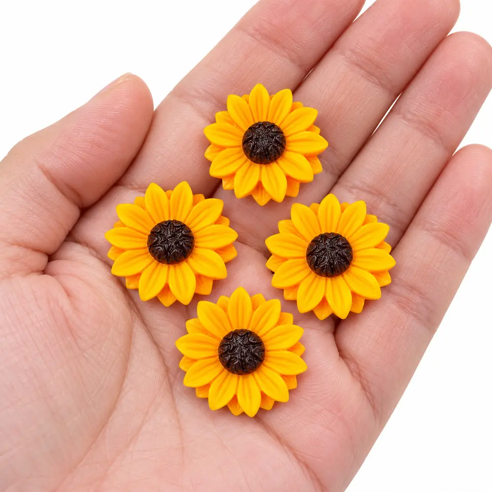 Wholesale 24 mm Sunflower Resin Cabochons for Hair Accessories, Jewelry and DIY Decoration hand-held scale detail, product code RW927 thumbnail