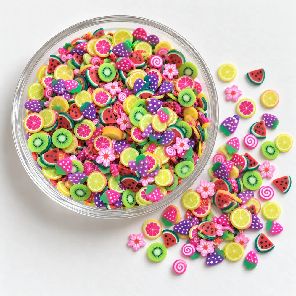 Wholesale Mixed Fruit Polymer Clay Slices with Berry, Citrus and Watermelon Designs for Slime and DIY Crafts natural bowl display, product code YX002 thumbnail