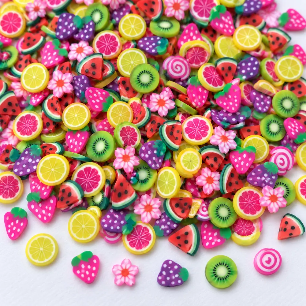 Wholesale Mixed Fruit Polymer Clay Slices with Berry, Citrus and Watermelon Designs for Slime and DIY Crafts macro shape detail, product code YX002 thumbnail