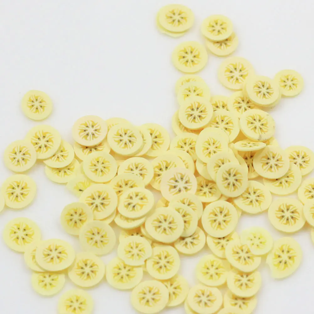 Wholesale 5 mm Banana Polymer Clay Slices for Slime, Nail Art and DIY Craft Decoration assortment, product code YX051