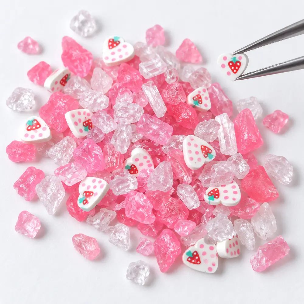 Wholesale Strawberry Polymer Clay Sprinkle Mix for Slime, Shakers and DIY Craft Decoration tweezer macro detail, product code YX4138 thumbnail